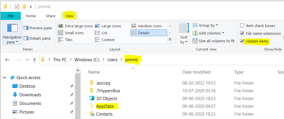 hidden appdata folder