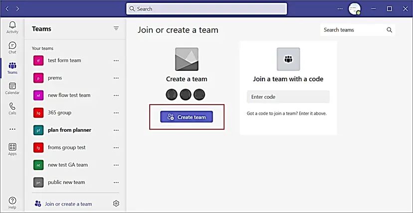  create a team in Microsoft teams